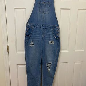 Denim Distressed Overalls